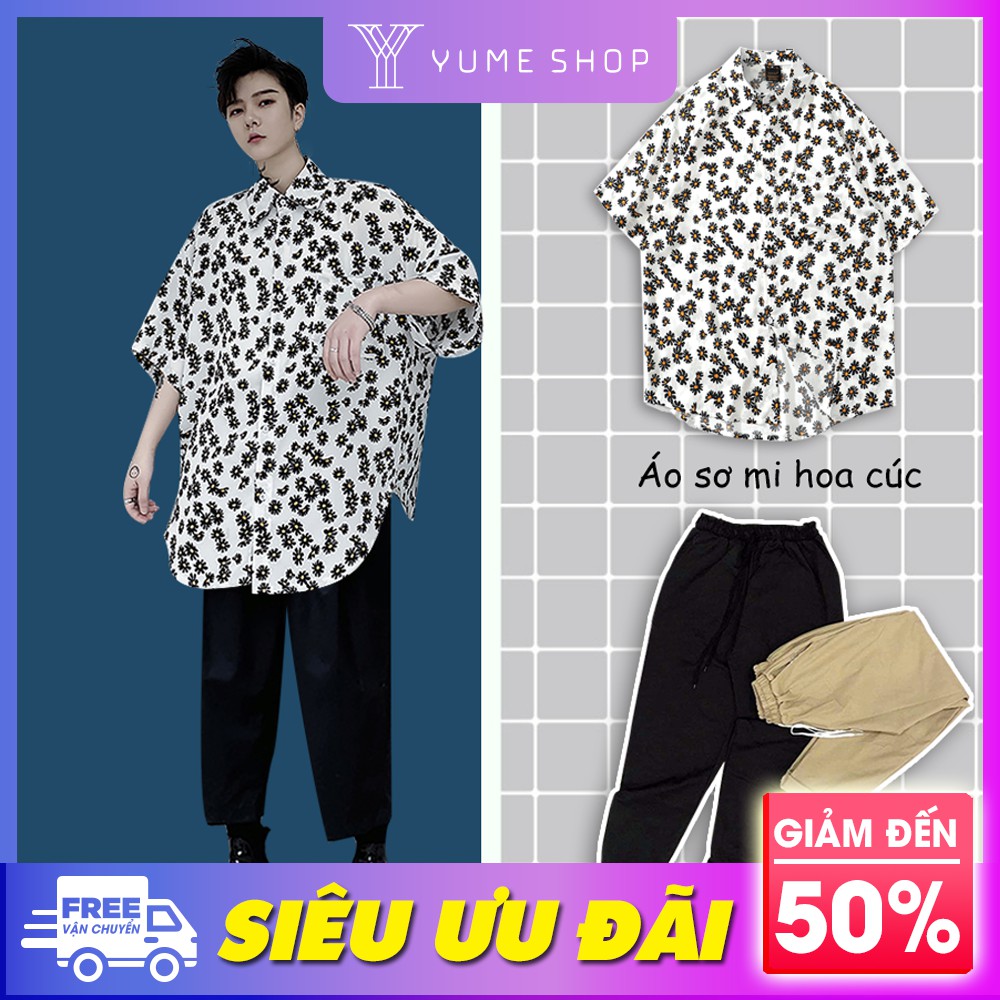 Combo áo sơ mi hoa cúc + Quần Kaki trơn form rộng Unisex