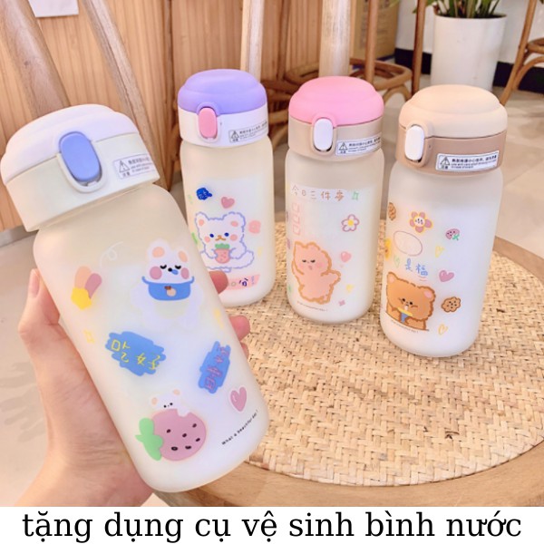 Bình nước 500ml THỦY TINH CUTE loại tốt có ống hút