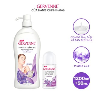 Combo Sữa tắm trắng da nước hoa Gervenne Purple Lily 1200g + Lăn khử mùi trắng da Purple Lily 50ml