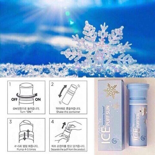 Kem chống nắng ice sun xanh - Kem chống nắng Ice Puff Sun Mersenne Beaute pha lê tuyết Hàn Quốc SPF50+ PA+++