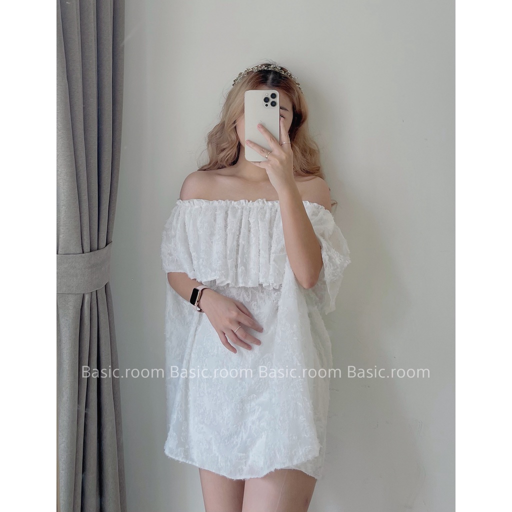 Áo trễ vai tay bồng siêu xinh hàng cao cấp tơ hoa, áo hở vai thiết kế nữ phối vạt bèo Basic.room-Hàng chất lượng cao | BigBuy360 - bigbuy360.vn