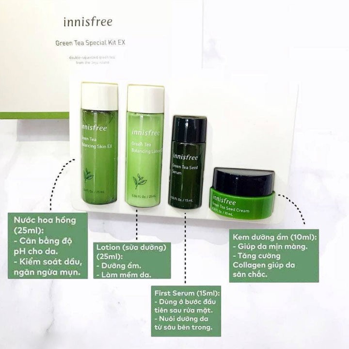 Bộ Kit Dưỡng Da Trà Xanh 4 Món Innisfree Green Tea Special Kit EX mẫu mới