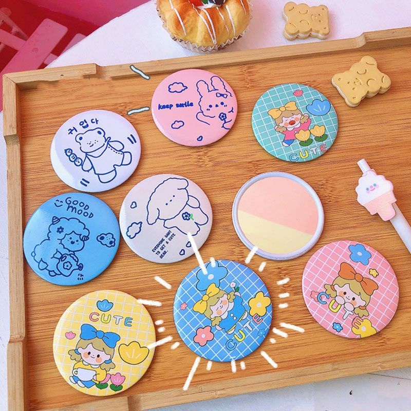 Gương Mini Bỏ Túi Hình Gấu , Thỏ, Cô Gái , Bò Sữa Cute Loại 1 Dày Dặn, Sắc Nét
