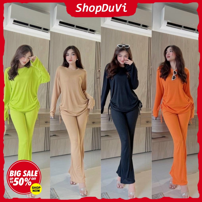 Đồ Bộ Nữ , Set Bộ Áo From Thụng Tay Dài Quần Dài Thun Cotton Ống Loe Đa Dạng Màu sắc Mặc Rất Thoải Mái