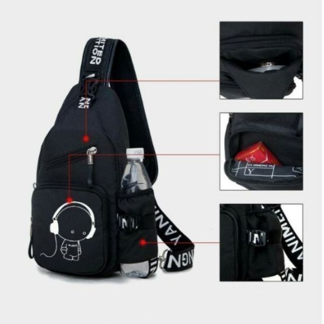 Túi đeo chéo nam nữ Music cậu bé nghe nhạc có ngăn bình nước -  tui cheo TLTC09