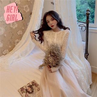 Set Áo Ren Cổ V Dài Tay + Chân Váy Ren Thời Trang Nữ