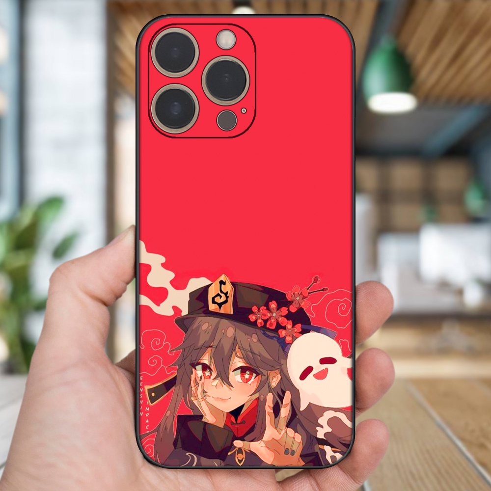 Ốp lưng iPhone 13 Pro dẻo đen cạnh vuông in hình Hutao Genshin Impact