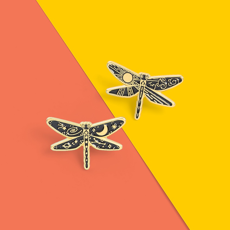 Huy hiệu cài áo hình chuồn chuồn vân họa tiết mặt trời thời trang