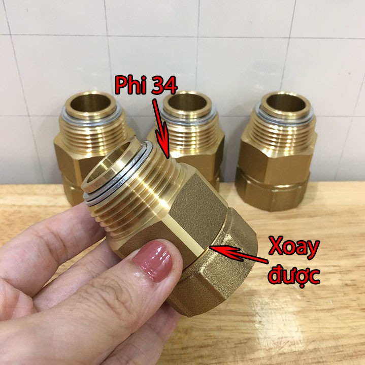 Khớp xoay cò bơm phi 34 bằng đồng cao cấp