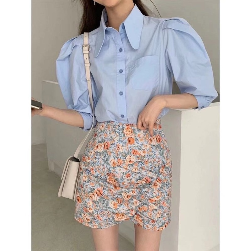 Áo Sơ Mi Ngắn Tay Cổ Búp Bê Phong Cách Cổ Điển Hàn Quốc Cho Nữ