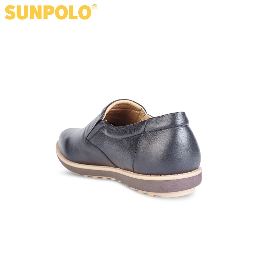Giày Lười Nam Da Bò SUNPOLO Đen Nâu SUKT01DN