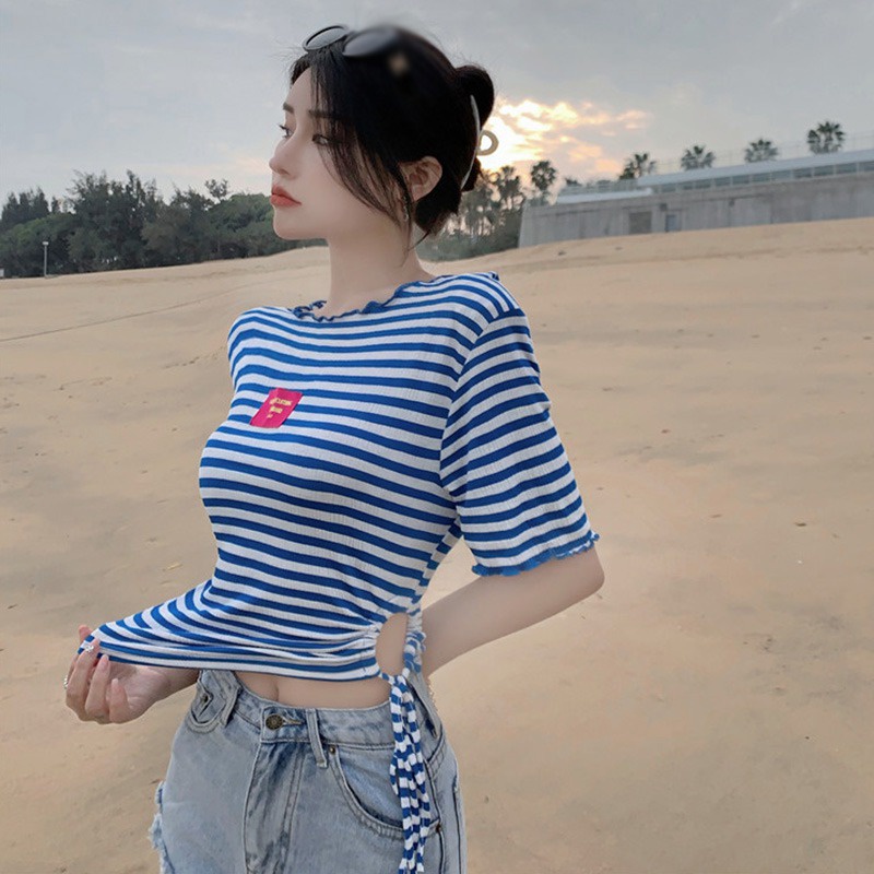 Áo Thun Cổ Tròn Thiết Kế Dây Rút Thời Trang Mùa Hè Cho Phái Nữ