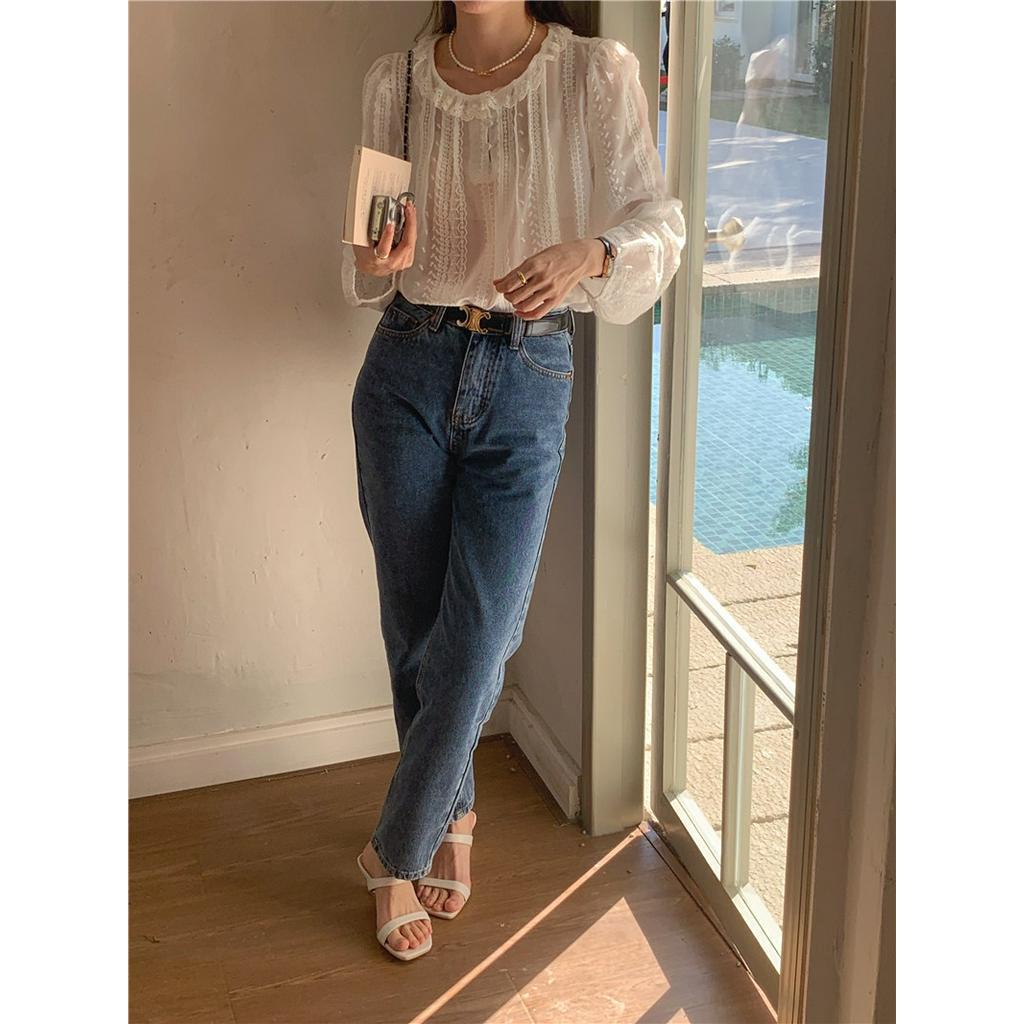 Áo Sơ Mi Chiffon Dài Tay Phối Ren Tinh Tế 61147
