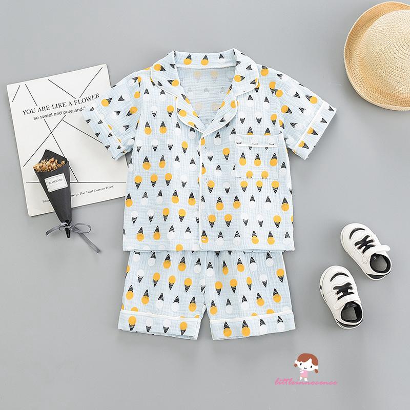 Set Áo Thun Ngắn Tay Cổ Tròn + Quần Short Pajamas Đáng Yêu Cho Bé