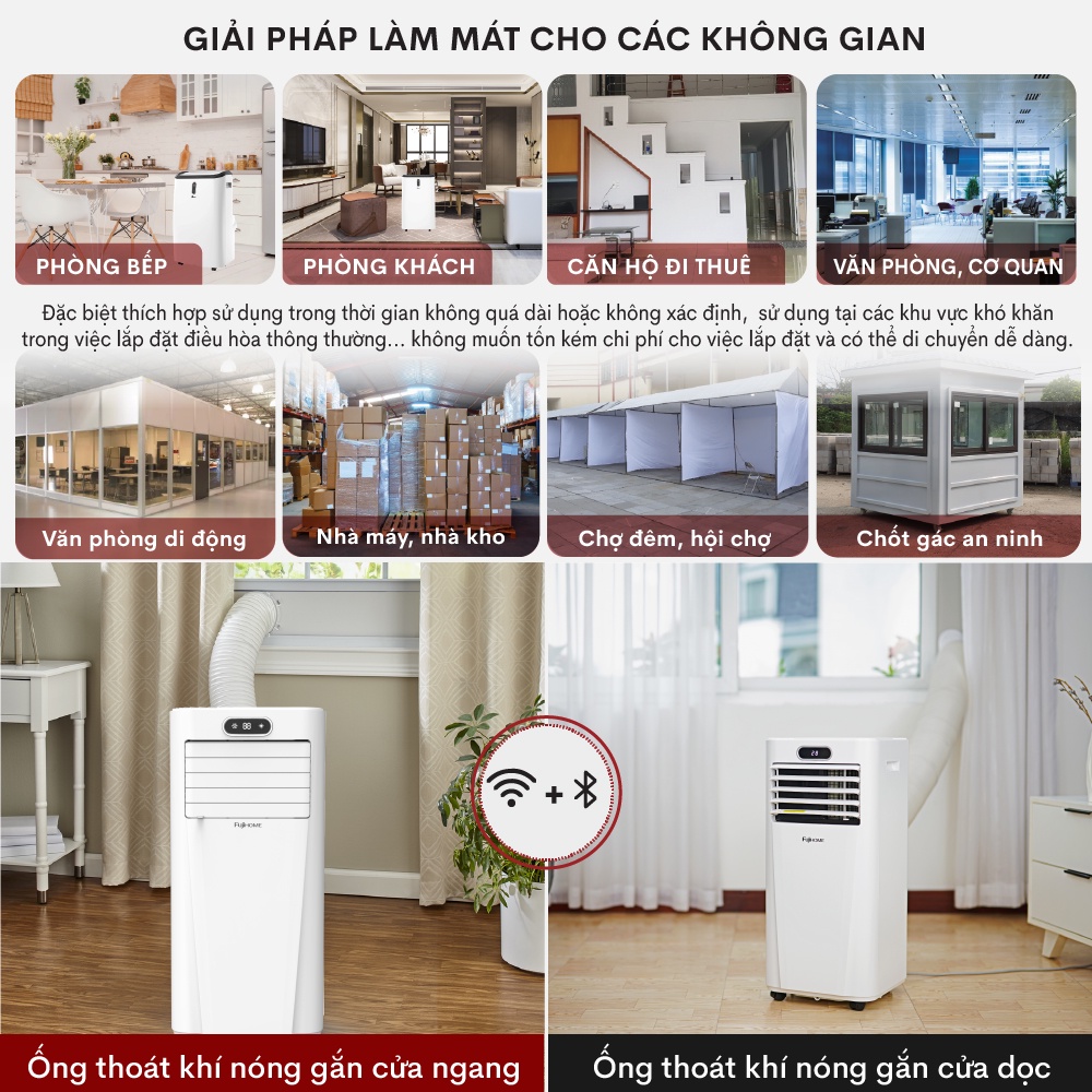 Máy lạnh đứng di động Fujihome PAC09 điều hòa thông minh làm lạnh 9000BTU - Kết nối wifi - Máy nén liên doanh TOSHIBA