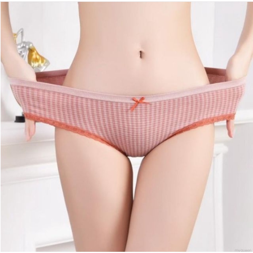 SET 3 Quần Lót Nữ Cotton Kháng Khuẩn Kẻ Caro Viền Ren Dễ Thương SEXY LOTNU02