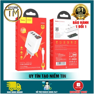 Bộ Củ Cáp Sạc Nhanh Hoco C93A 3 Cổng Usb Kèm Dây Sạc Loại Chân Micro,Và Type-C-BẢO HÀNH ĐỔI MỚI