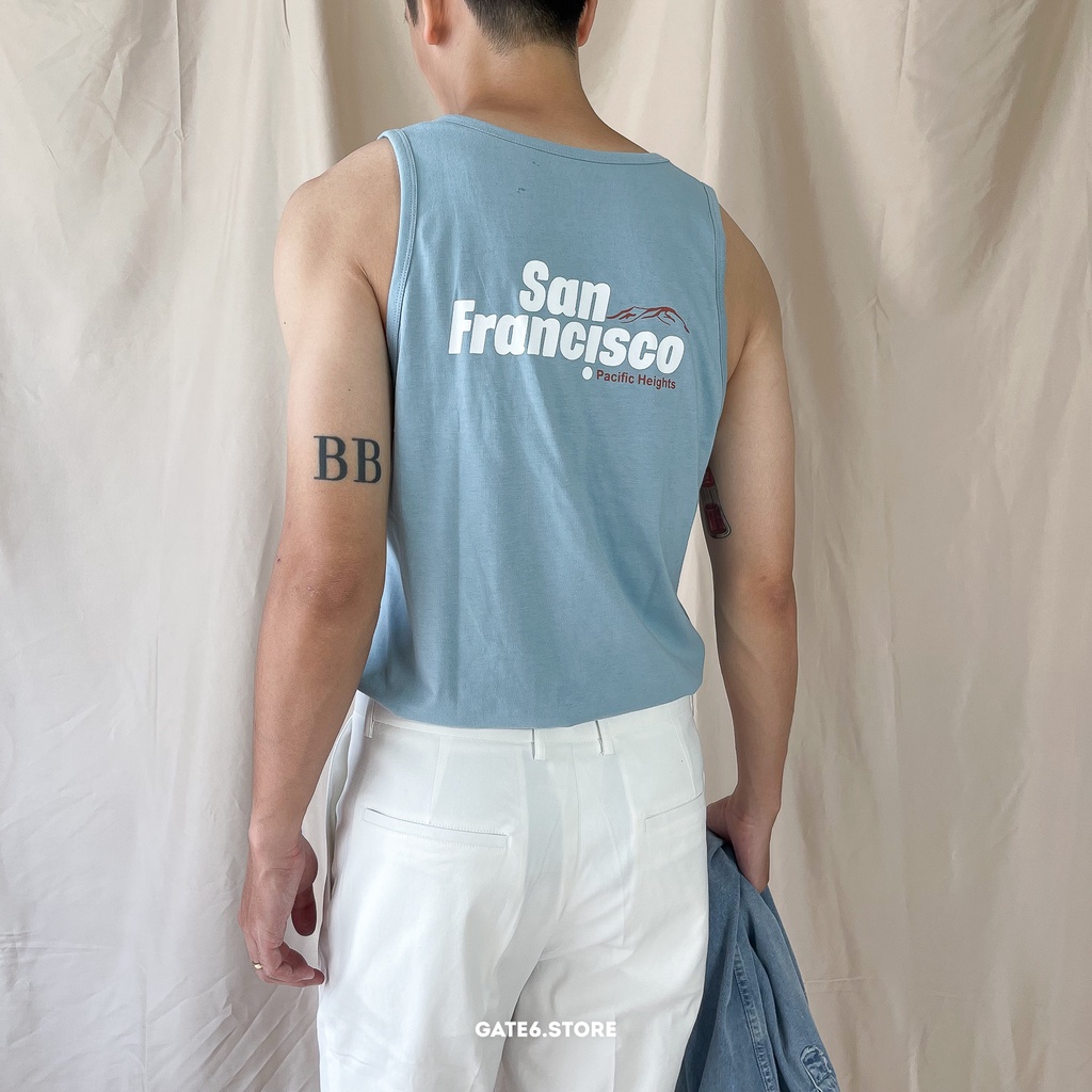 Áo Phông BT tanktop cotton mềm, thun 3 lỗ in Typo tối giản GATE6 - #4692
