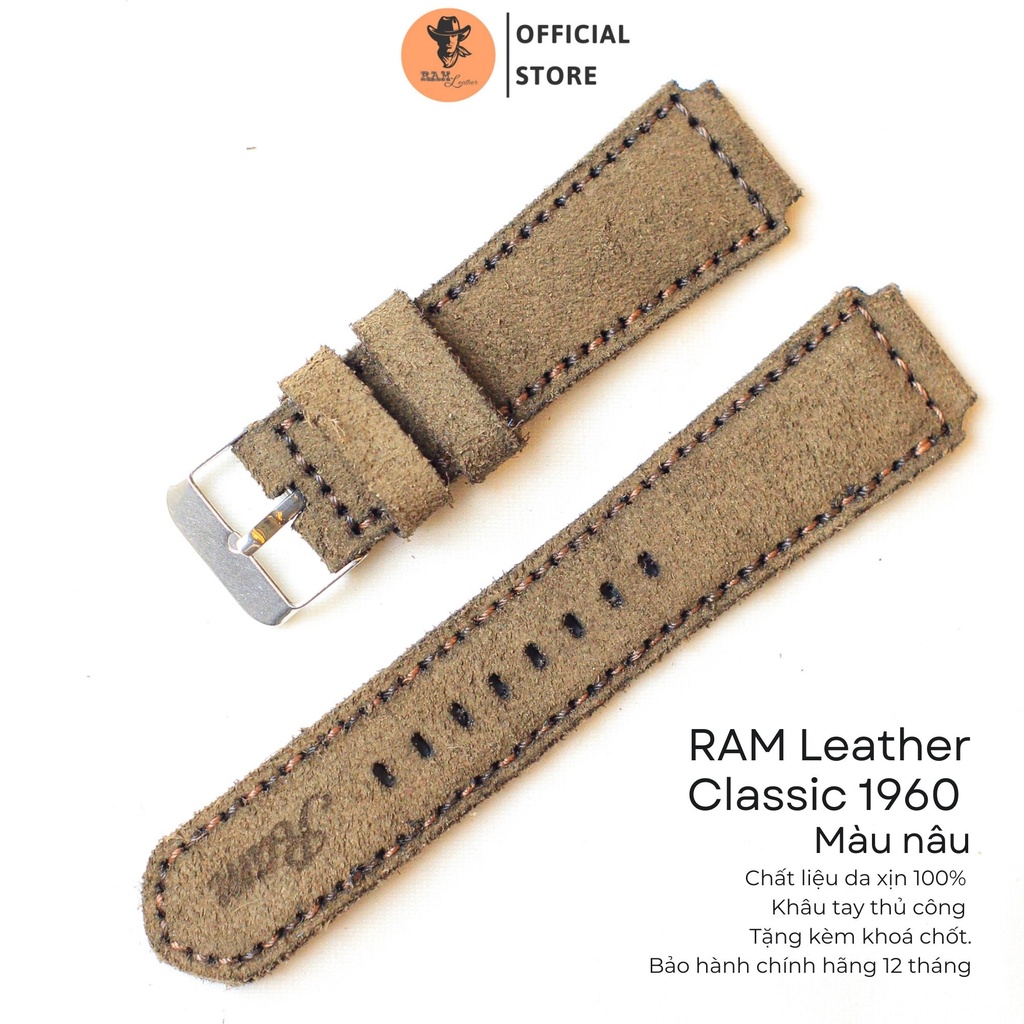 Dây Đồng Hồ Da Thật RAM Leather Classic 1969 Nam Nữ Da Bò Lộn Vàng Cát Sa Mạc Bền Đẹp
