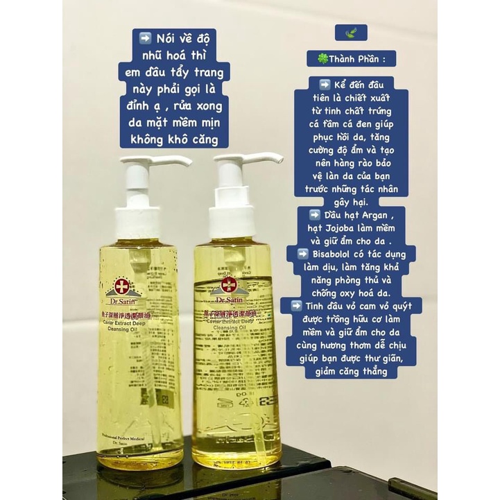 Dầu Tẩy Trang DR.SATIN Caviar Extract Deep Cleansing Oil 180ml Đài Loan