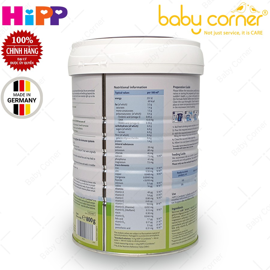 [HSD: T10/2022] Sữa Bột HiPP Organic Combiotic Số 3 Hộp 350g/ 800g Cho Bé