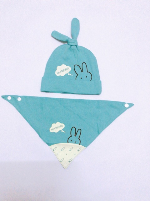 SET KHĂN + MŨ 100% COTTON CHO BÉ TỪ 3TH - 3T(1)
