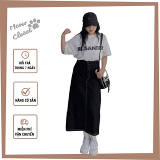 Chân váy jeans nữ xẻ tà sau dáng dài chất dày dặn