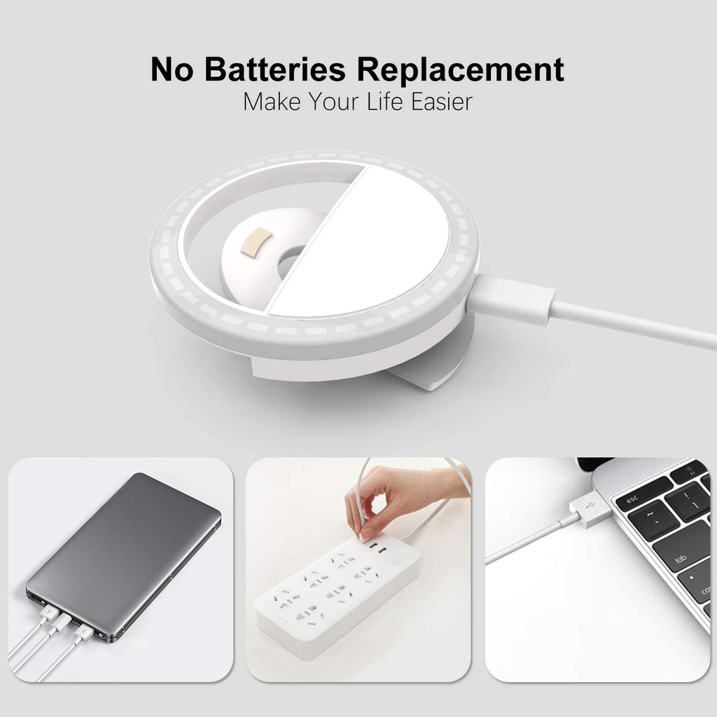 Selfie Ring Light LED USB Có Thể Sạc Lại Di Động Clip Nhiếp Ảnh Video Gắn Đèn Chụp Ảnh Tự Sướng | BigBuy360 - bigbuy360.vn