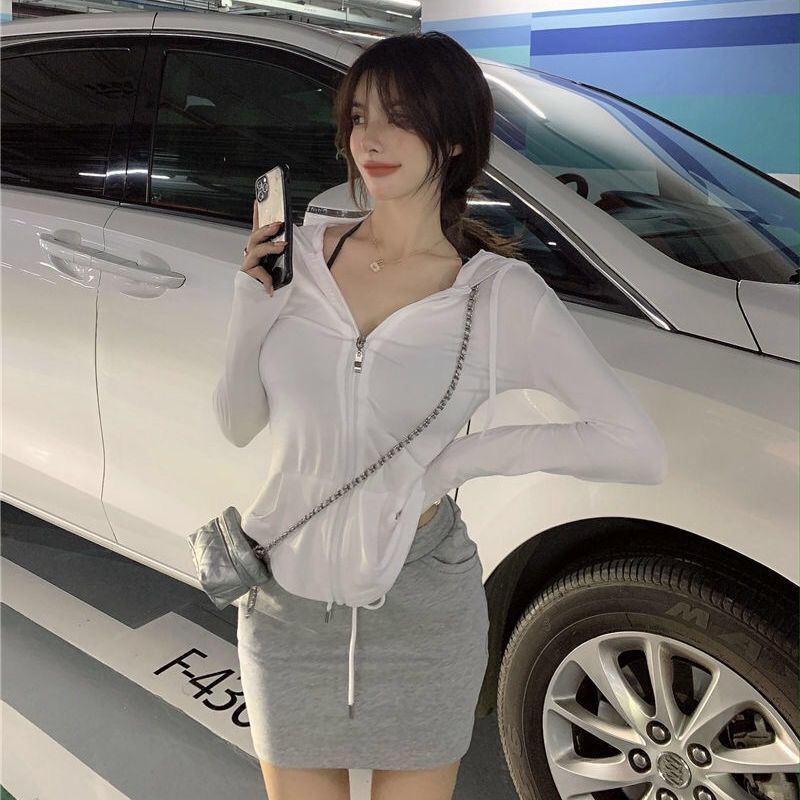 Áo Khoác Cardigan Mỏng Tay Dài Có Khóa Kéo Thời Trang Xuân Thu Phong Cách Hàn Quốc Cho Nữ