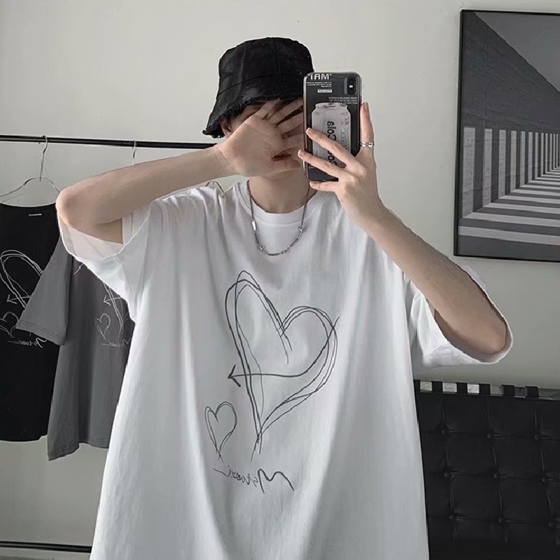 Áo thun tay ngắn cổ tròn dáng rộng in họa tiết Graffiti phong cách Hàn Quốc thời trang cho nam size M-5XL