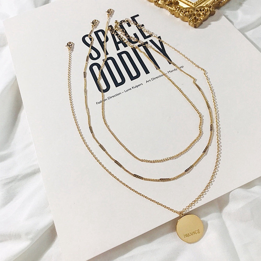 Simple Temperament Multi-layer Coin Three-layer Necklace Metal Round Neck Necklace Ins Clavicle Chain