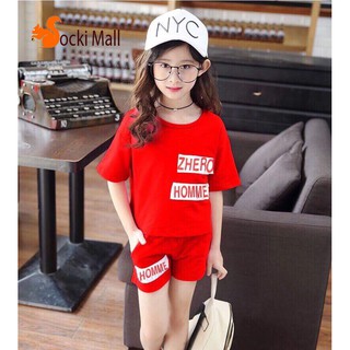 Đồ bộ quần áo thun bé gái trễ vai, đắp chữ HOMME, chất cotton mát mẻ, thoải mái - Quần áo trẻ em.
