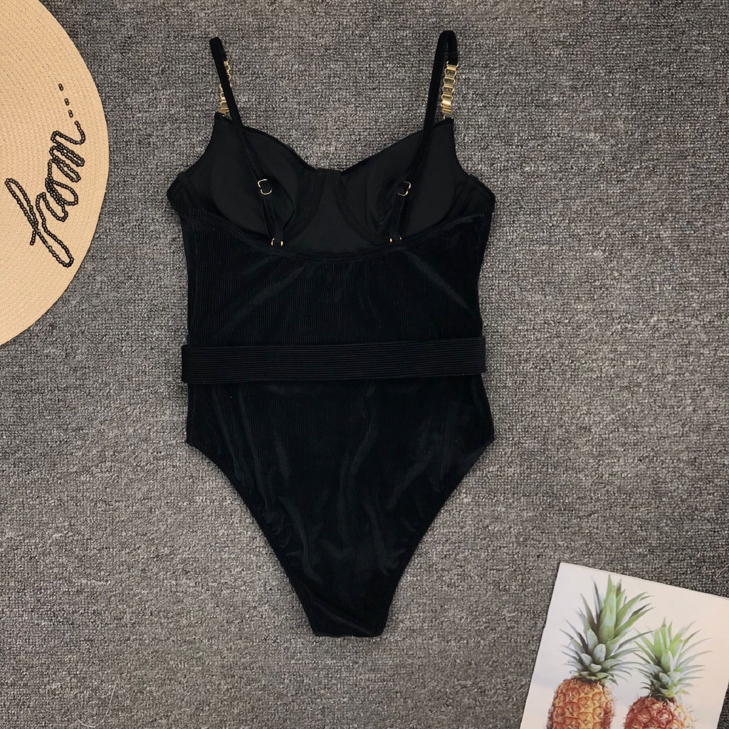 Bộ đồ tắm bikini một mảnh hai dây phối thắt lưng khóa kim loại thời trang