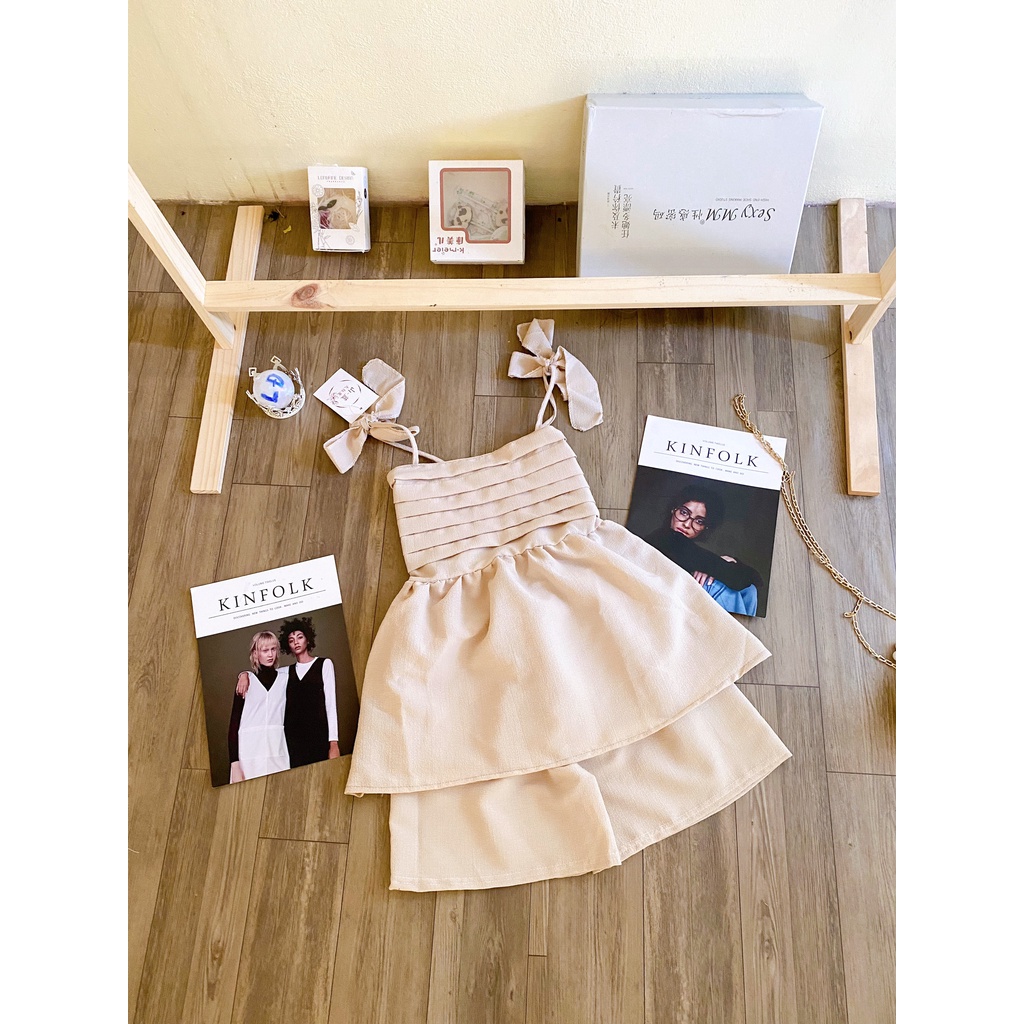 Sét áo babydoll xếp li kèm quần -áo babydoll 2 dây xốp gấm kèm quần  kiểu dáng vintage bánh bèo dễ thương