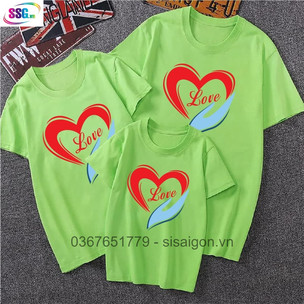 Áo thun nam nữ - áo gia đình in chữ LOVE bàn tay , chất đẹp mềm mịn thoáng mát