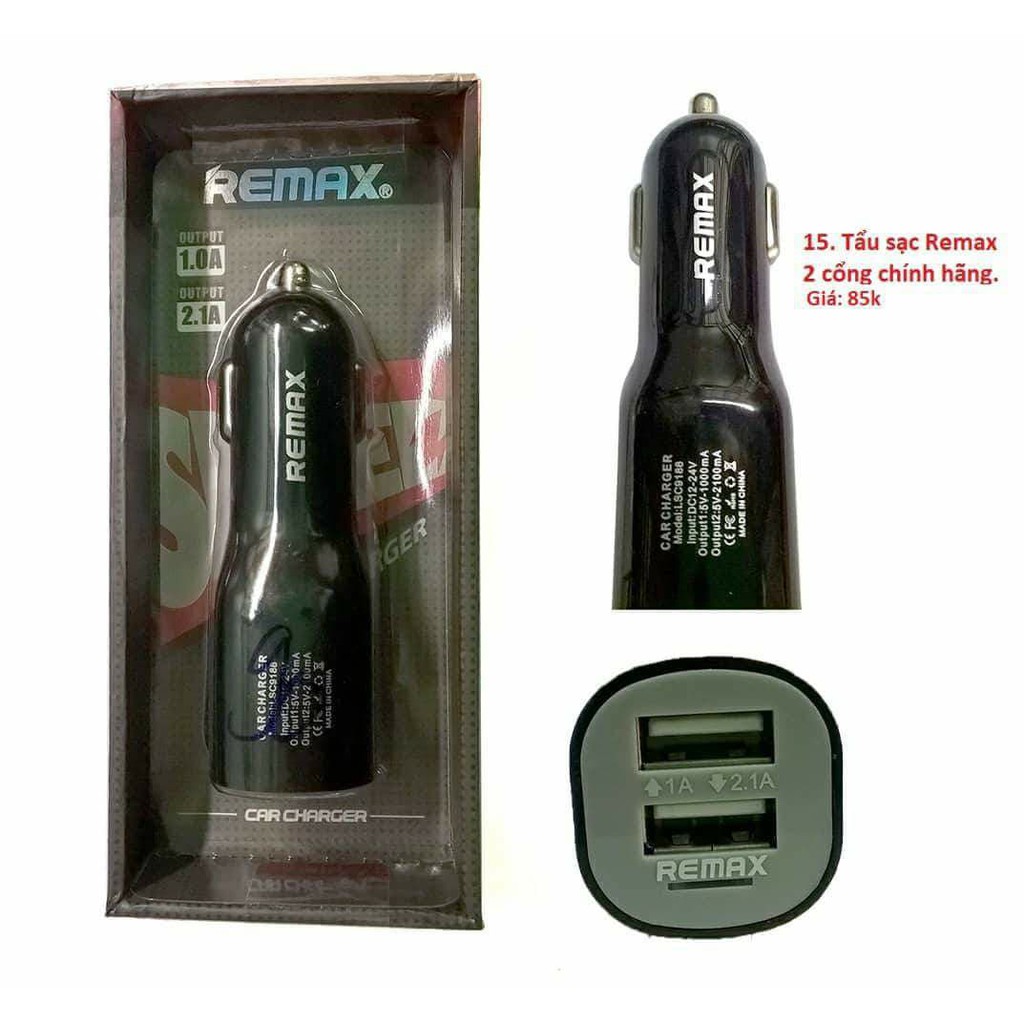 Tẩu sạc trên ô tô 2 cổng USB Remax