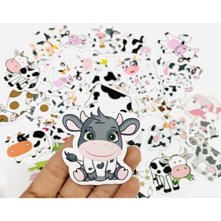 Sticker bò sữa 30-60 cái ép lụa/ hình dán bò sữa
