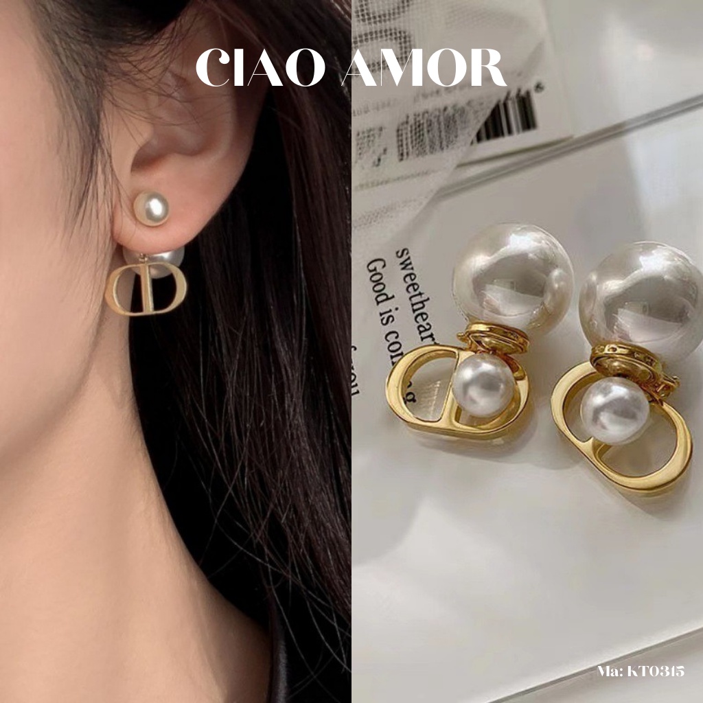 Khuyên tai nữ, Bông tai nữ sang trọng đi tiệc ngọc trước sau CD Trang sức Ciao Amor - KT0315