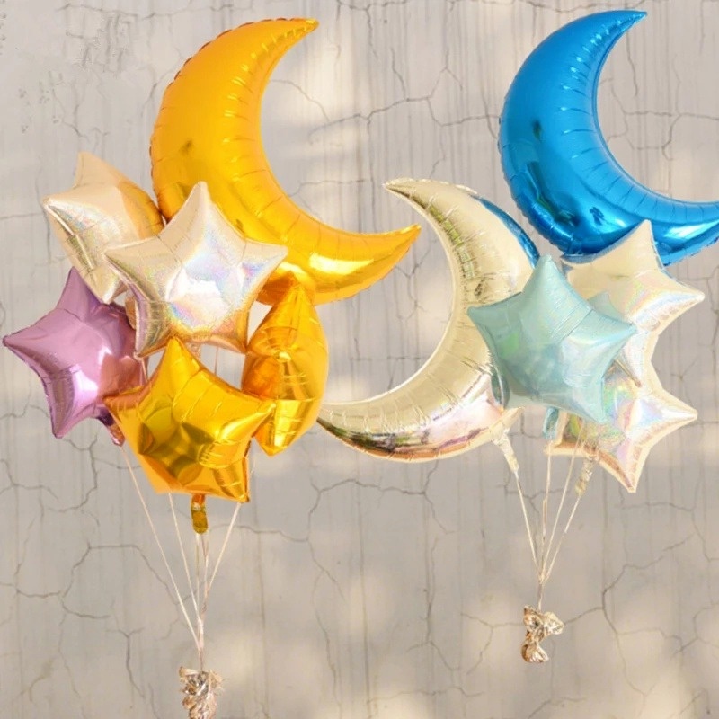 Bong Bóng Nhôm 36 Inch Hình Mặt Trăng Màu Vàng / Bạc Trang Trí Tiệc Sinh Nhật / Valentine