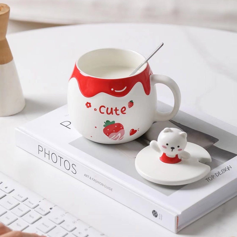 Ly, cốc sứ CHOCOLATE nắp sứ hình gấu nổi siêu kute