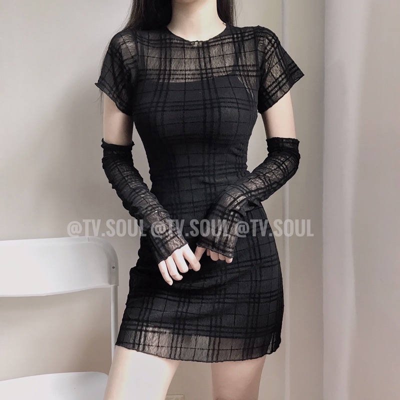 Set đầm caro lưới