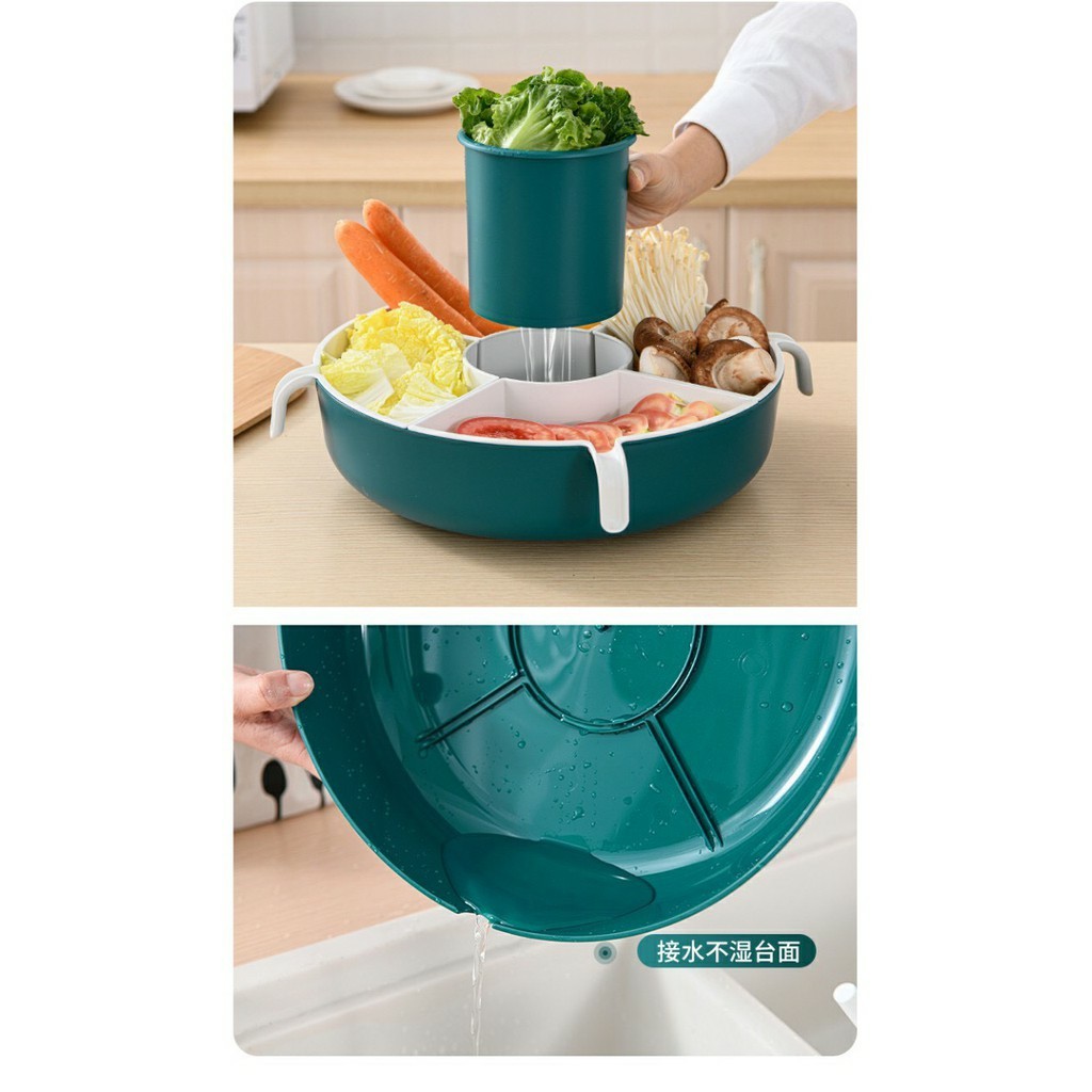 Rổ Nhựa Đa Năng Đựng Đồ Ăn Lẩu, Rổ Đựng Rau 5 Ngăn, Khay Hoa Qủa, Đĩa Xoay 360 Độ Kèm Chậu Thông Minh Đa Năng Tiện Lợi