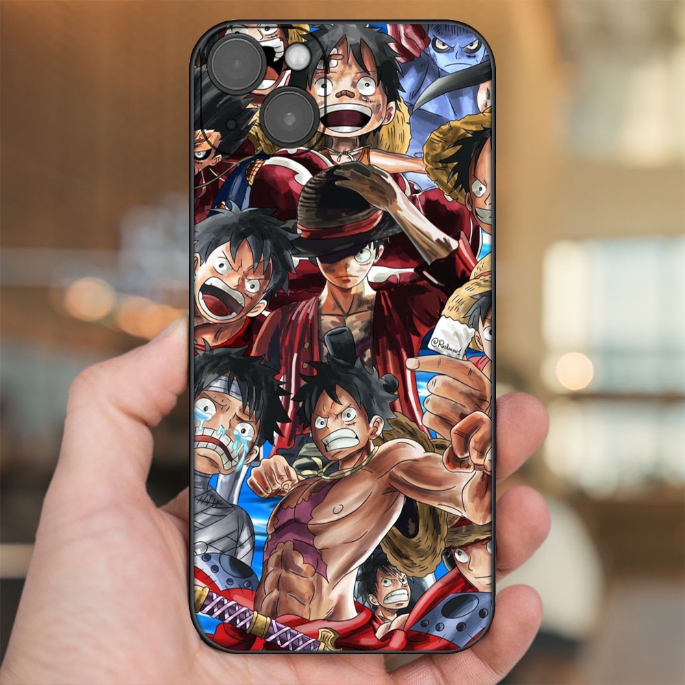 Ốp lưng iPhone 14 Plus dẻo đen cạnh vuông in hình Luffy One Piece