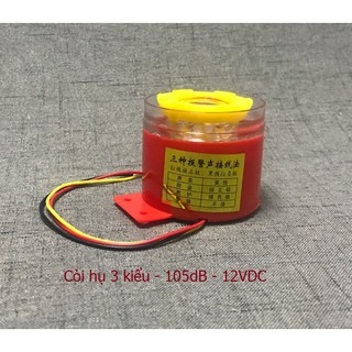 Còi hụ loa thạch anh chọn 3 kiểu tiếng - 105dB sử dụng điện 12V DC