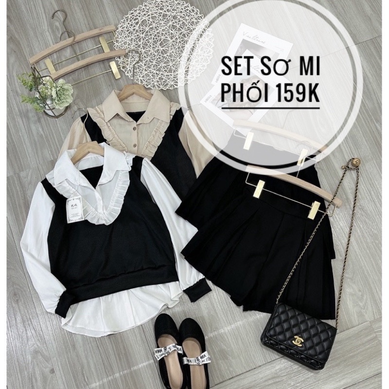 Set 2 món váy len body và áo khoác dạ ziczac