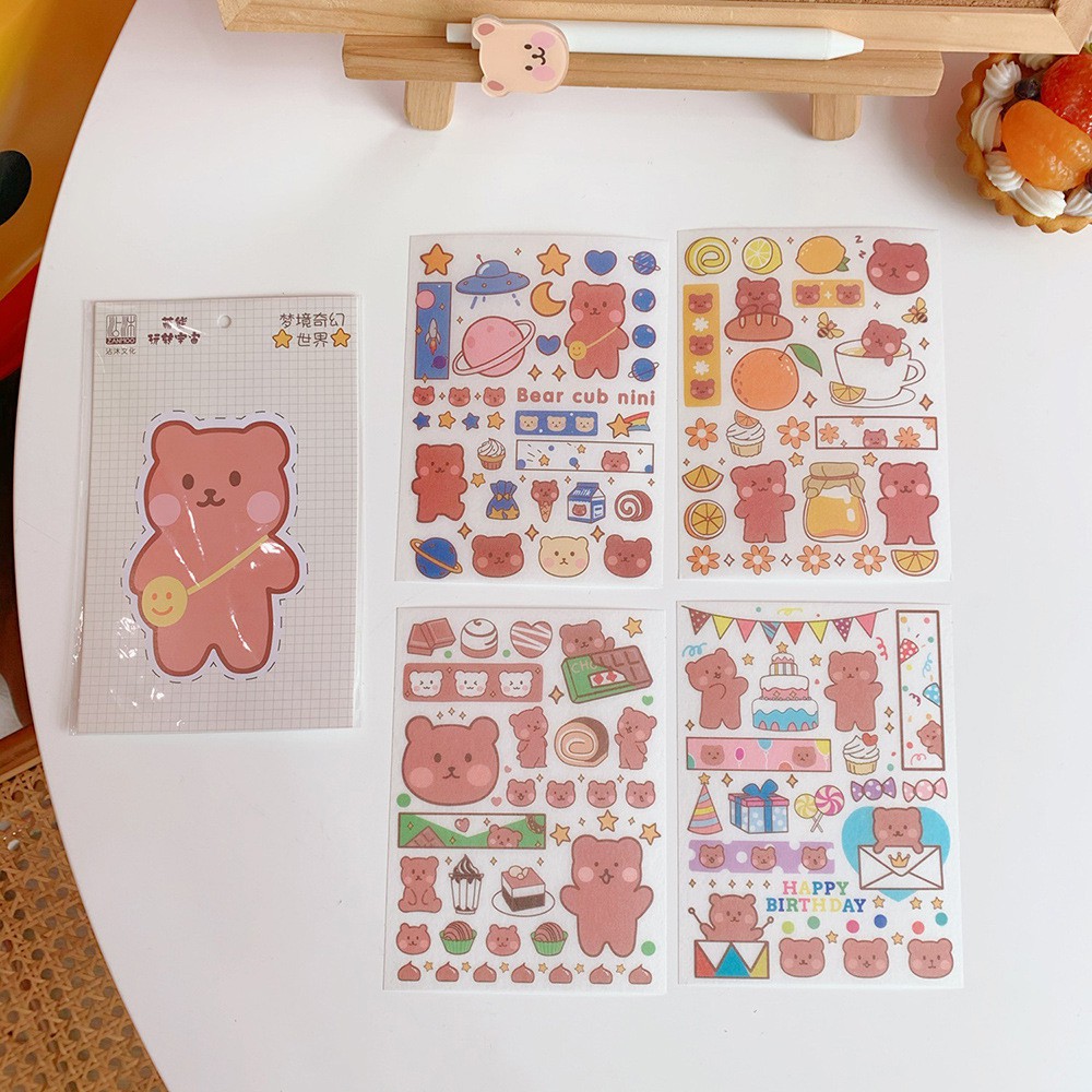 Set sticker decal hình dán trang trí thỏ gấu vũ trụ 4 tấm ♥️ URI DECOR ♥️