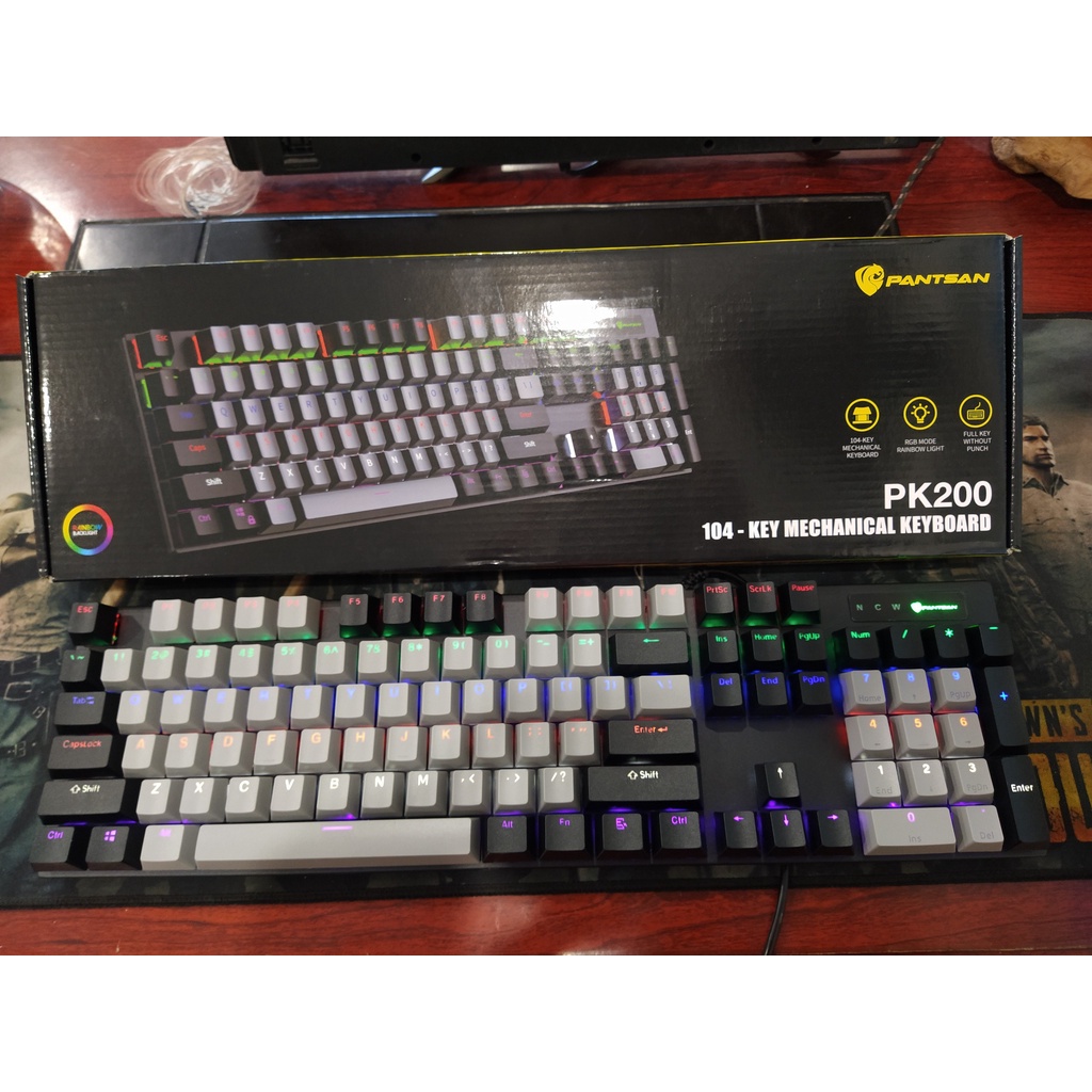 Bàn phím cơ PK20 hãng Pantsan bản nâng cấp 2022 ánh sáng cầu vòng 7 màu, 10 chế độ nháy dành cho máy tính, laptop