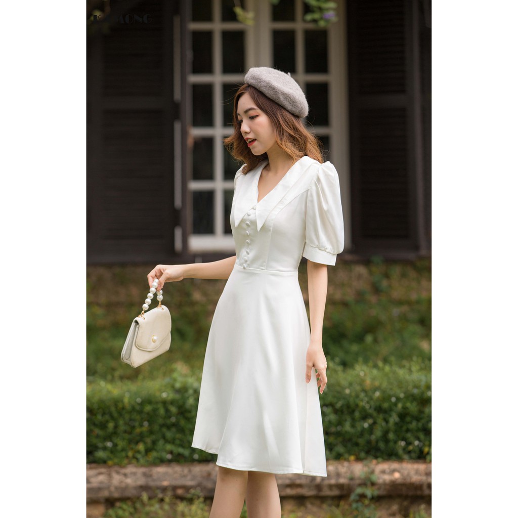 Đầm cổ sen nhọn đính nút KAMONG D125 | BigBuy360 - bigbuy360.vn