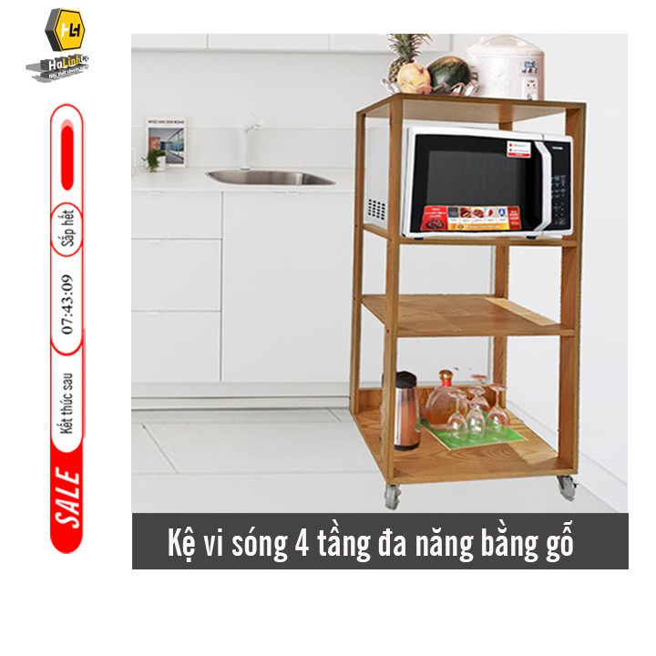 Kệ vi sóng đa năng 3 tầng và 4 tầng để nồi cơm điện và để lò nướng chất liệu gỗ MDF nhập khẩu