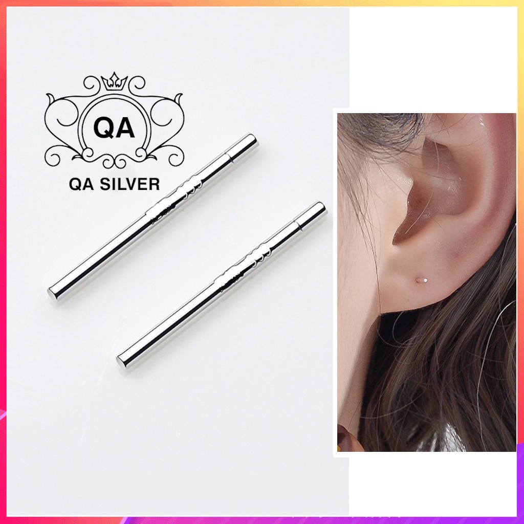 Bông tai bạc thanh giữ lỗ khuyên tai thẳng trơn phủ Platinum S925 BASIC Silver Earrings QA Silver EA200702